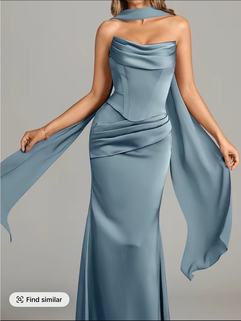 Elegant Strapless Satin Evening Dress with Drape Scarf - Dusty Blue Azazie